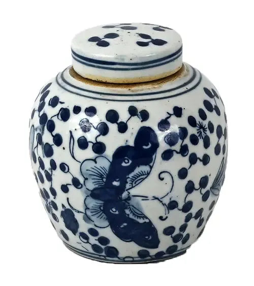 Blue & White Porcelain Butterfly Ginger Jar