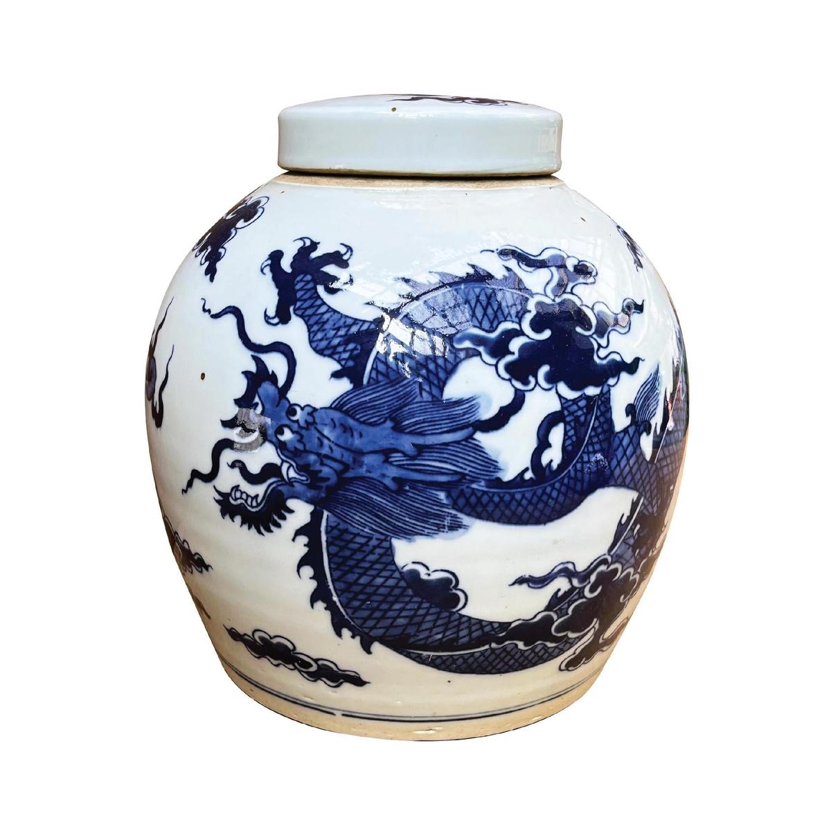 Blue & White Porcelain Dragon Ginger Jar