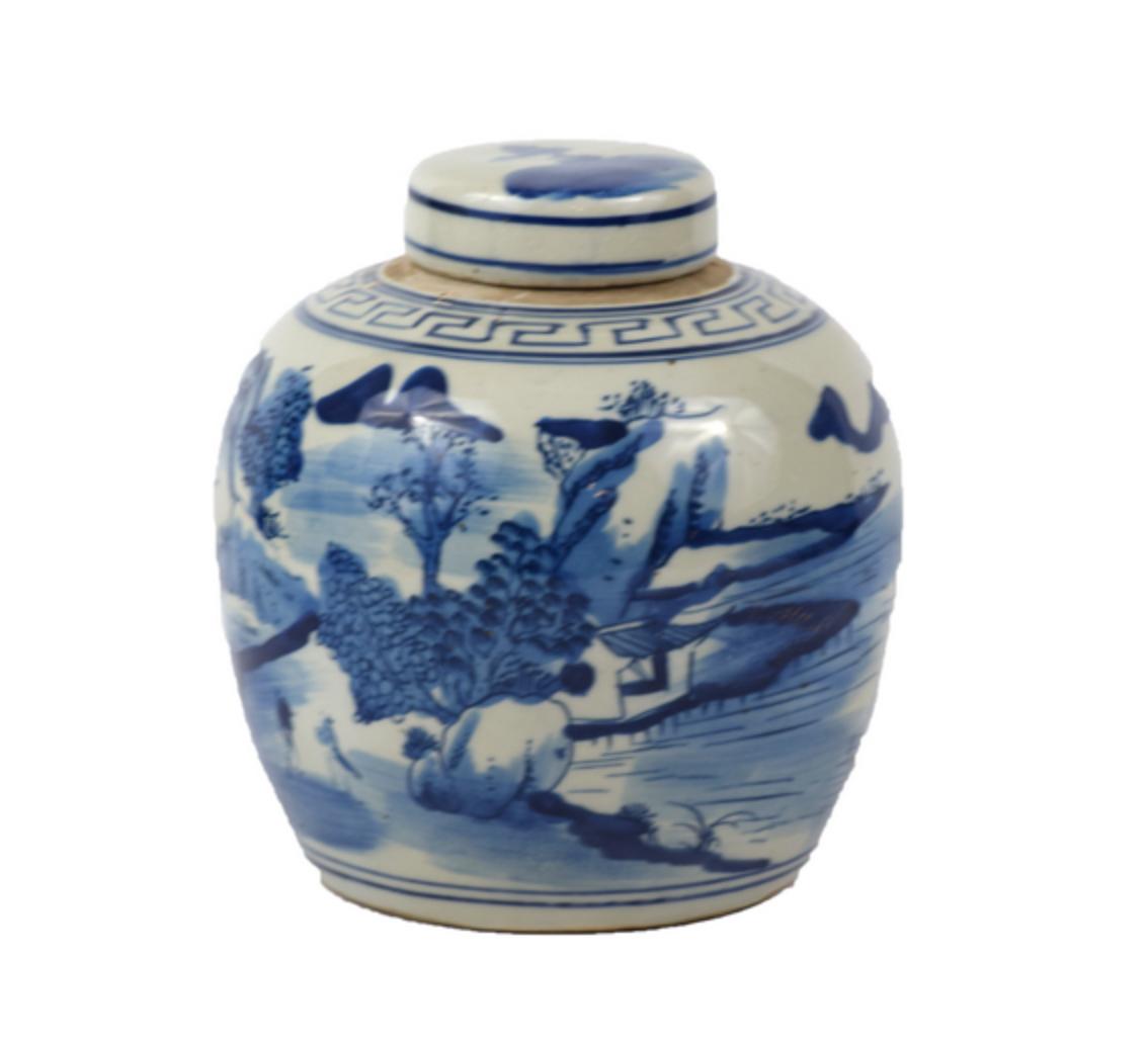 Blue & White Porcelain Landscape Ginger Jar