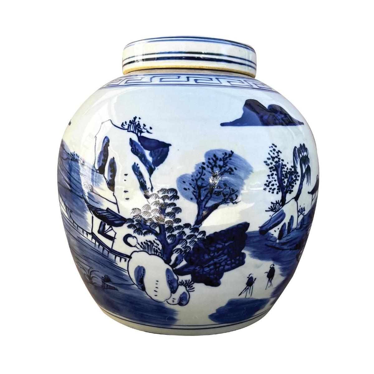 Blue & White Porcelain Landscape Ginger Jar