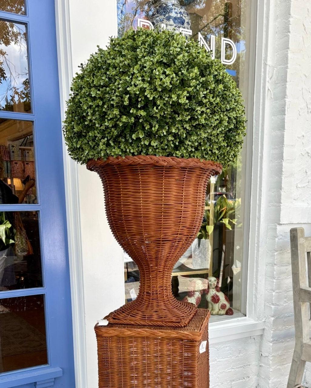 wicker plant pots outdoor Braided Wicker Urn | Large Handwoven Decorative Urn