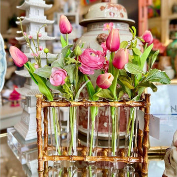 Faux Bamboo Tube Bud Vase | Chic Bud Vase for Bookshelves & Mantles