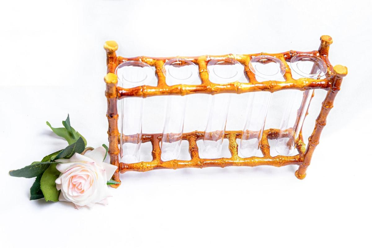 Faux Bamboo Tube Bud Vase | Chic Bud Vase for Bookshelves & Mantles
