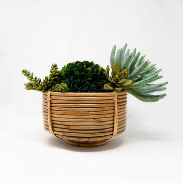 Footed Cane Planter | Deep Woven Rattan Decorative Bowl