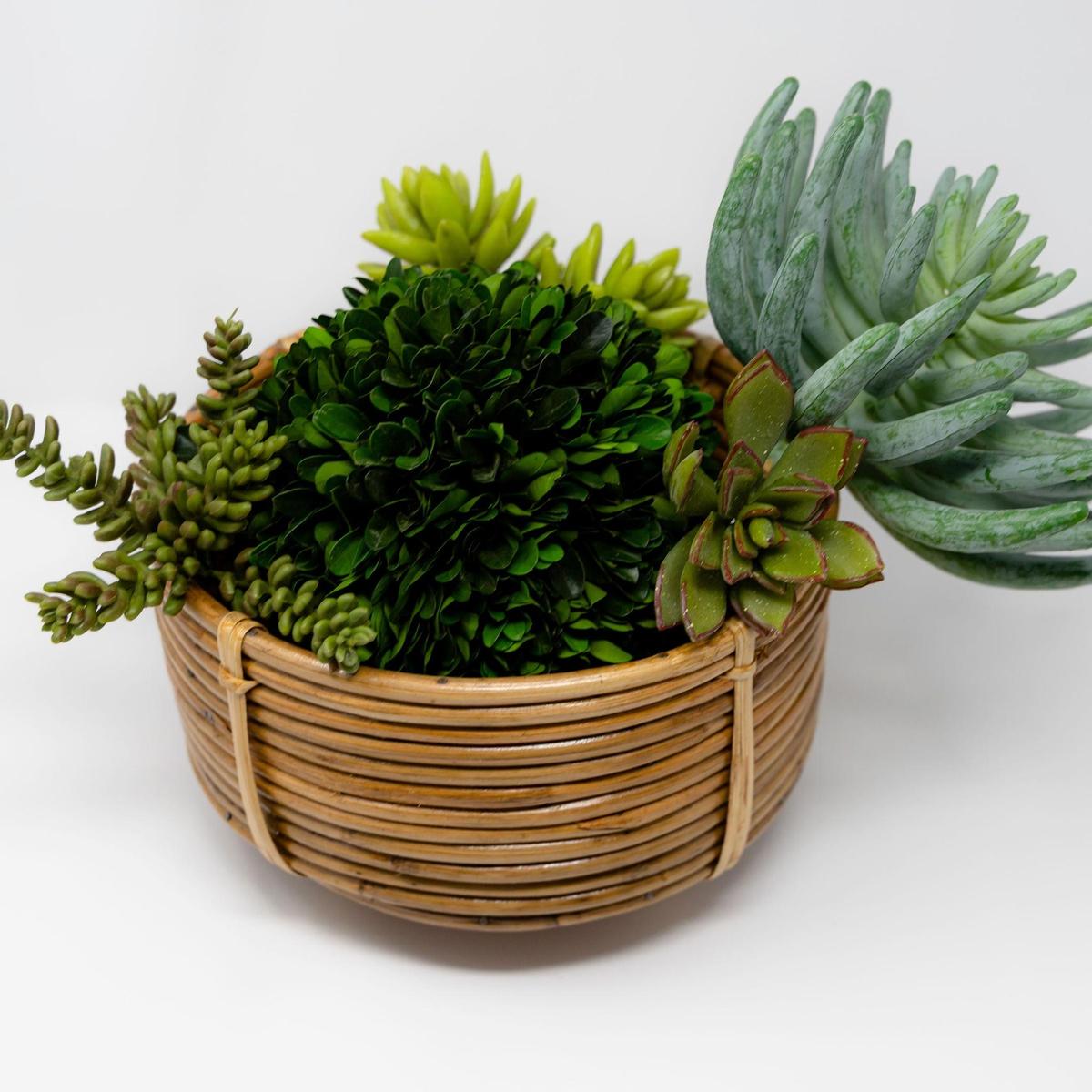 Footed Cane Planter | Deep Woven Rattan Decorative Bowl