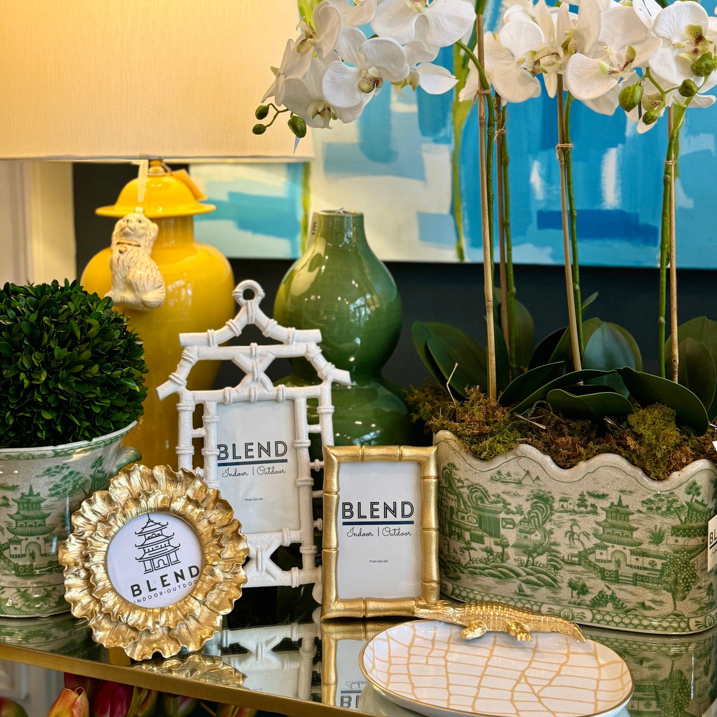 Green and White Porcelain Planter