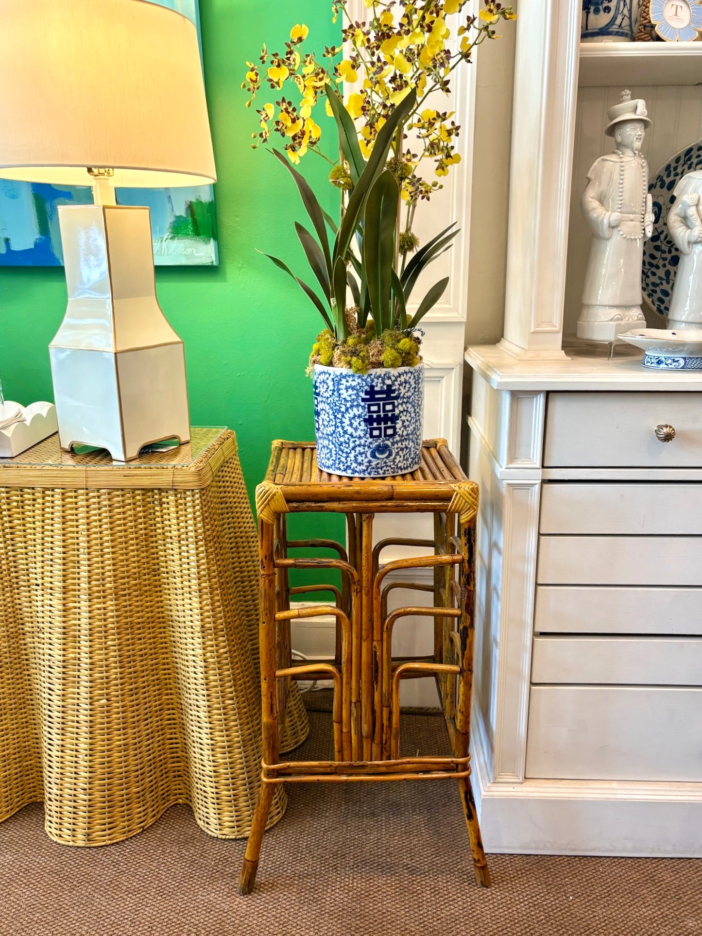 Rattan Plant Stand | Natural Bamboo Side Table