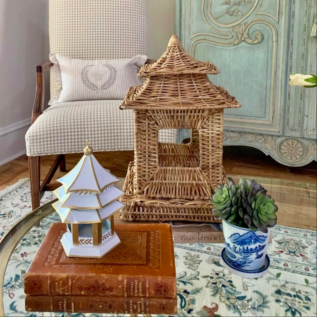 Wicker Pagoda Lantern | Natural Handwoven Decorative Accent