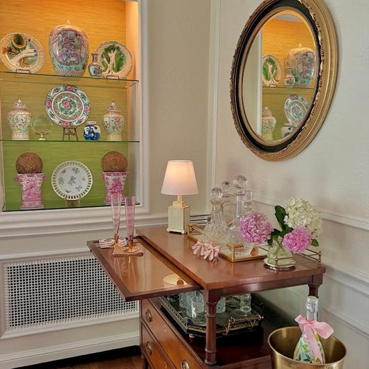 Mini Tole Tea Jar Lamp | Elegant Hand-painted Chinoiserie Bookshelf & Accent Lamp
