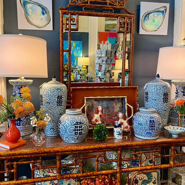 Tall Blue & White Porcelain Happiness Melon Jar