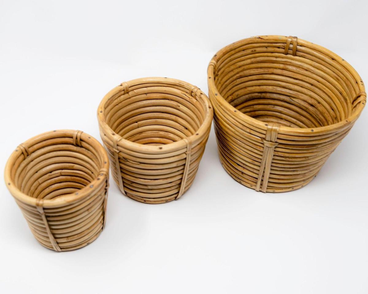 Tapered Cane Cachepot | Handwoven Decorative Planter or Organizer