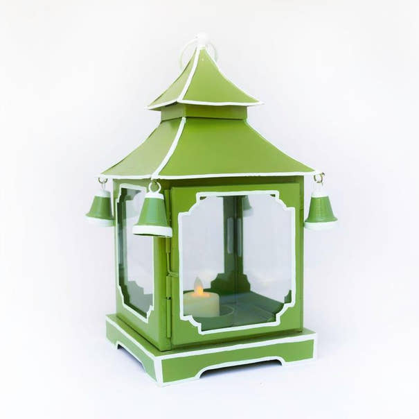 Tole Pagoda Lantern | Decorative Chinoiserie Hand-painted Metal Lantern