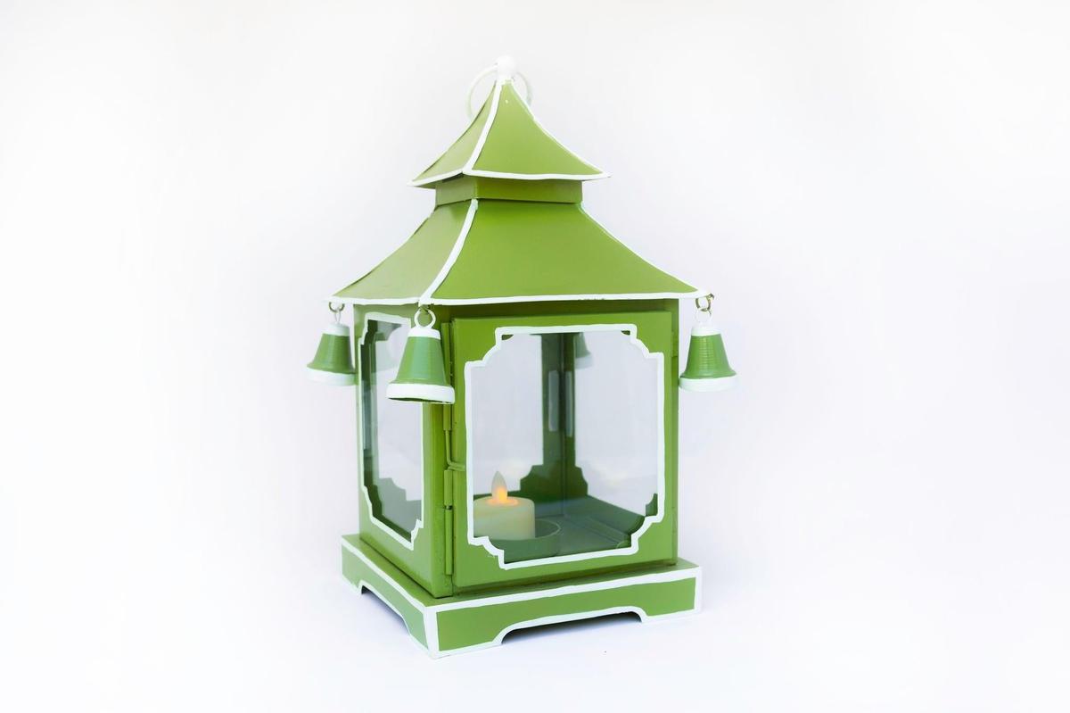 Tole Pagoda Lantern | Decorative Chinoiserie Hand-painted Metal Lantern