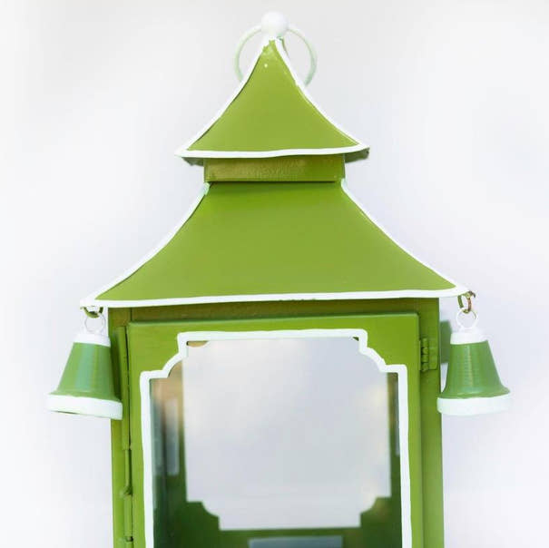 Tole Pagoda Lantern | Decorative Chinoiserie Hand-painted Metal Lantern