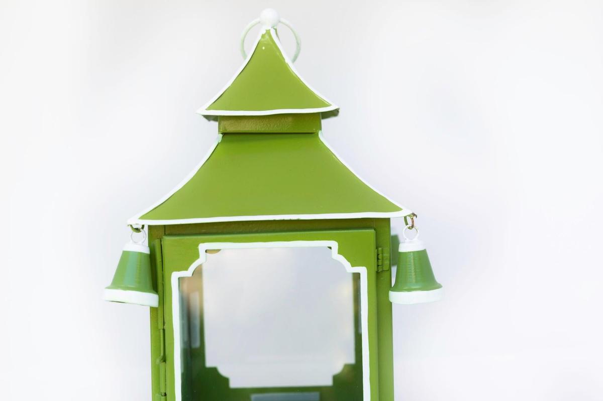 Tole Pagoda Lantern | Decorative Chinoiserie Hand-painted Metal Lantern