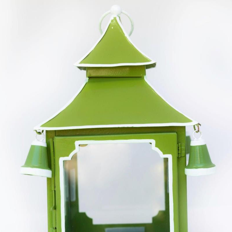 Tole Pagoda Lantern | Decorative Chinoiserie Hand-painted Metal Lantern