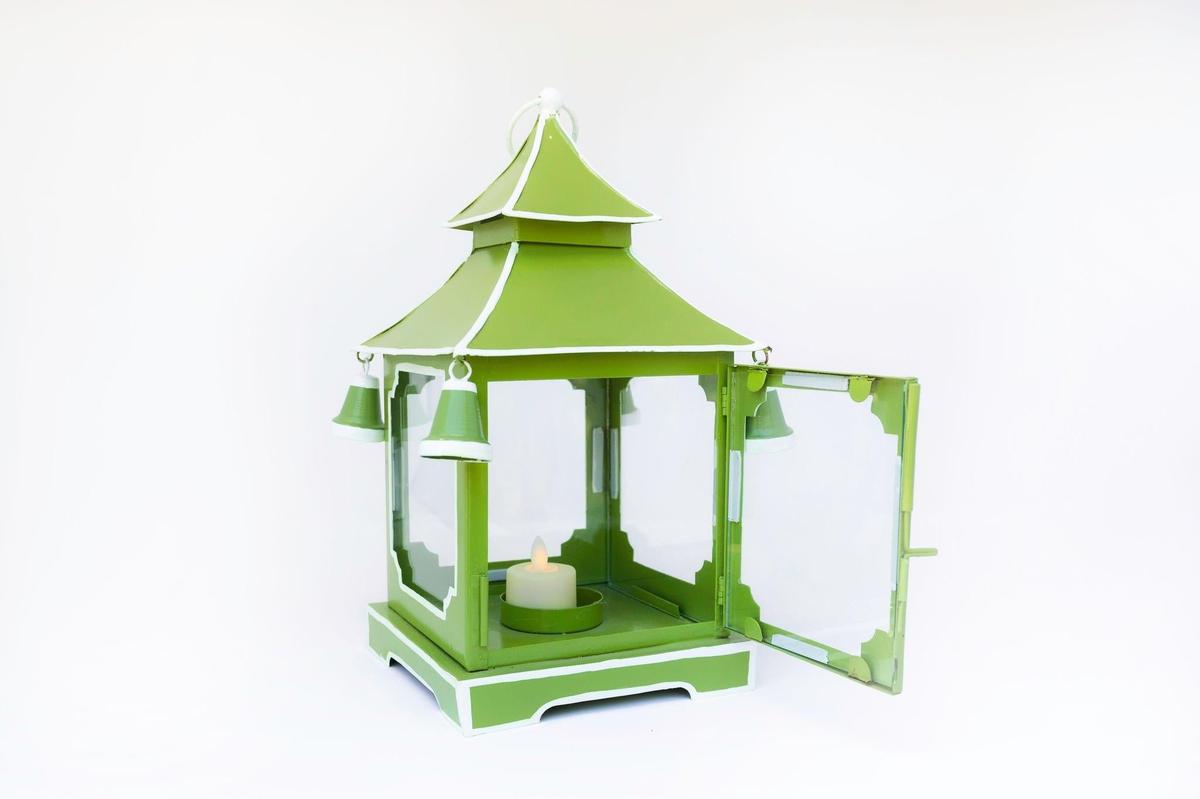 Tole Pagoda Lantern | Decorative Chinoiserie Hand-painted Metal Lantern