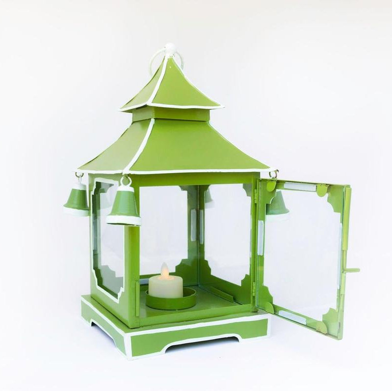 Tole Pagoda Lantern | Decorative Chinoiserie Hand-painted Metal Lantern