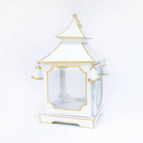 Tole Pagoda Lantern | Decorative Chinoiserie Hand-painted Metal Lantern
