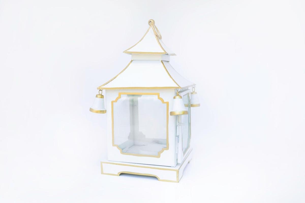 Tole Pagoda Lantern | Decorative Chinoiserie Hand-painted Metal Lantern