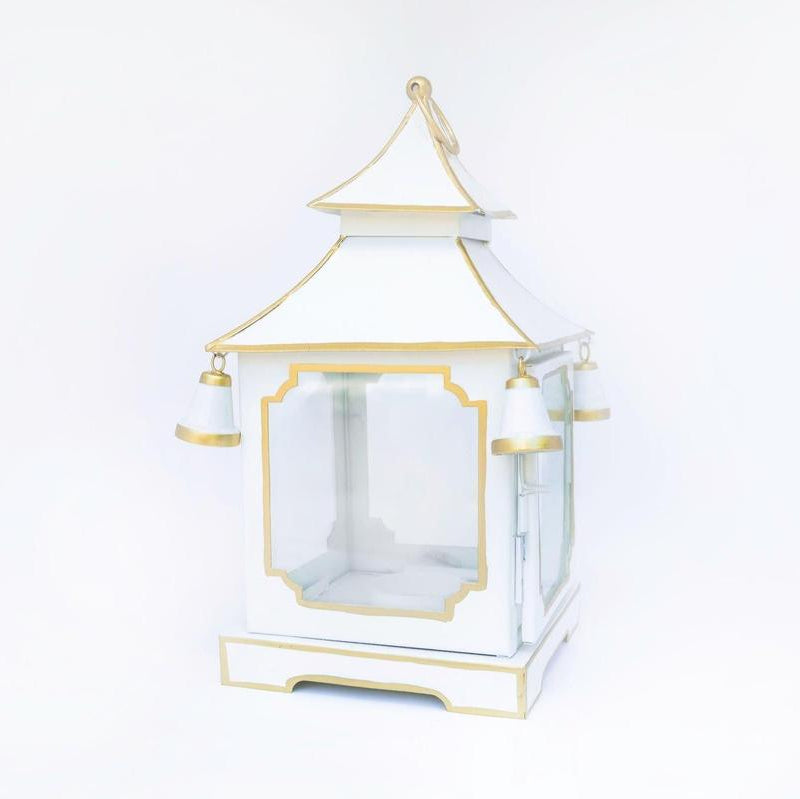 Tole Pagoda Lantern | Decorative Chinoiserie Hand-painted Metal Lantern