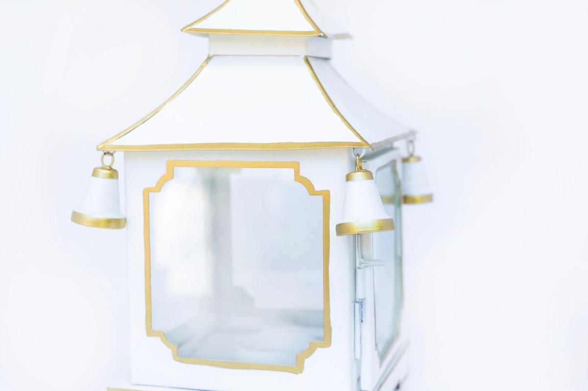 Tole Pagoda Lantern | Decorative Chinoiserie Hand-painted Metal Lantern
