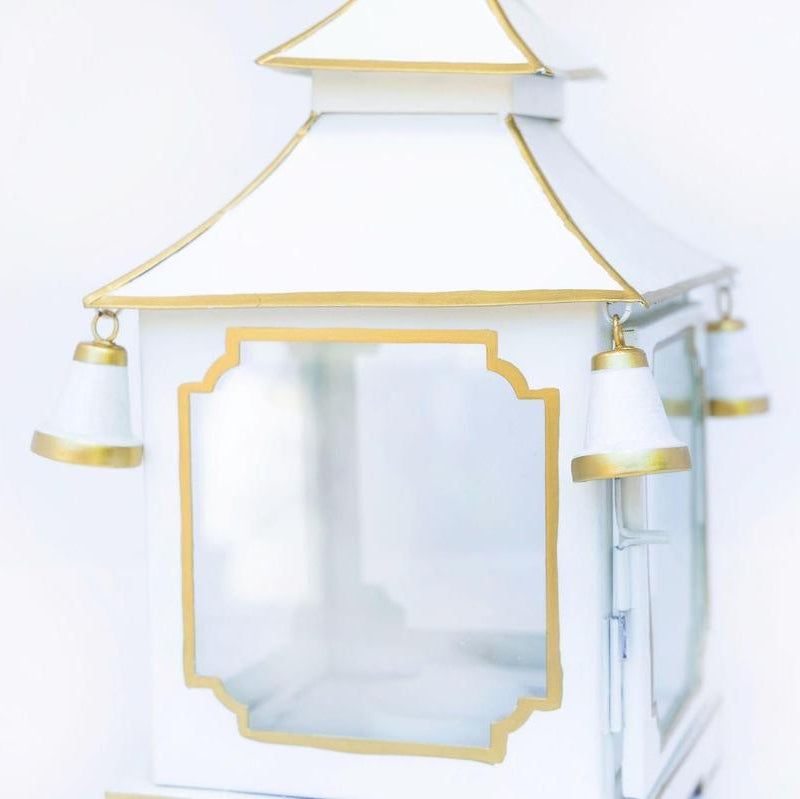 Tole Pagoda Lantern | Decorative Chinoiserie Hand-painted Metal Lantern