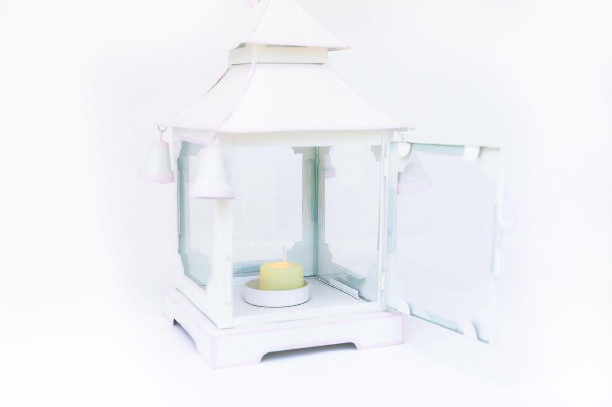 Tole Pagoda Lantern | Decorative Chinoiserie Hand-painted Metal Lantern