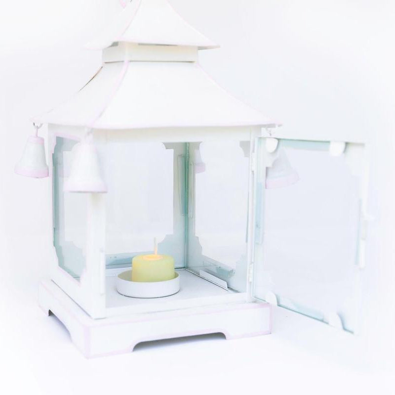 Tole Pagoda Lantern | Decorative Chinoiserie Hand-painted Metal Lantern