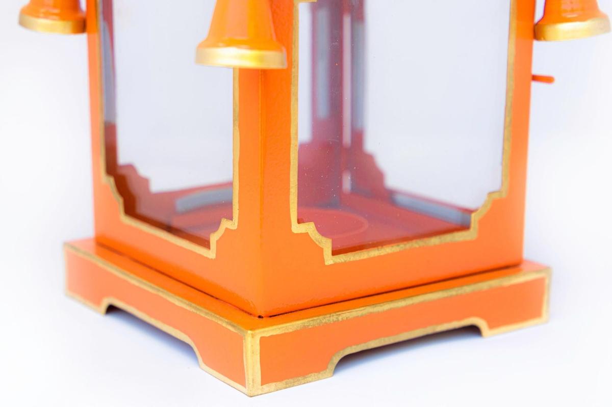 Tole Pagoda Lantern | Decorative Chinoiserie Hand-painted Metal Lantern