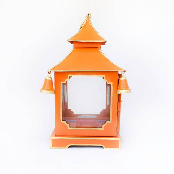 Tole Pagoda Lantern | Decorative Chinoiserie Hand-painted Metal Lantern