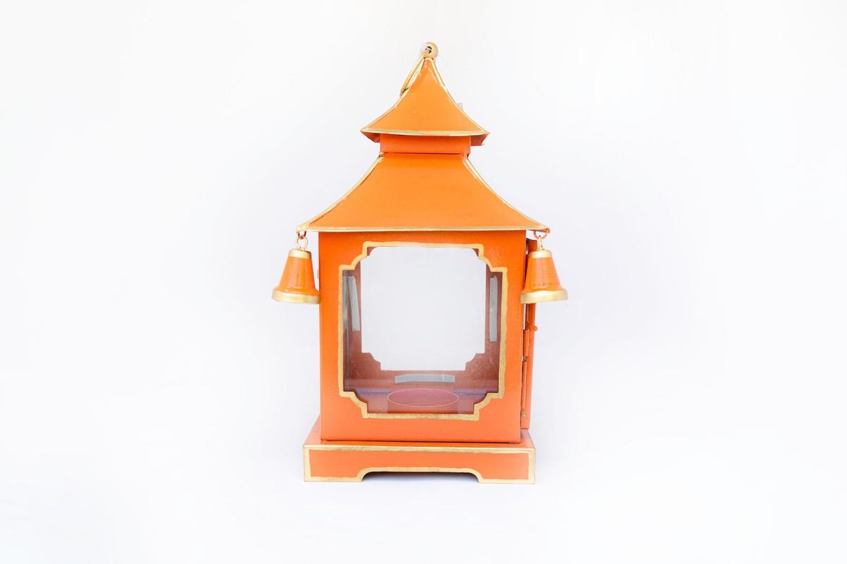 Tole Pagoda Lantern | Decorative Chinoiserie Hand-painted Metal Lantern