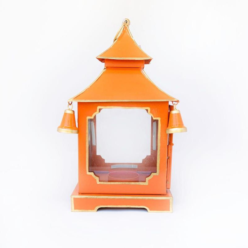 Tole Pagoda Lantern | Decorative Chinoiserie Hand-painted Metal Lantern