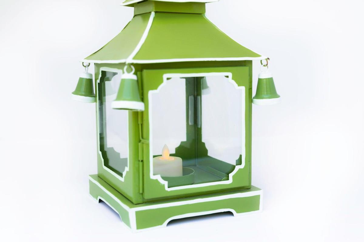 Tole Pagoda Lantern | Decorative Chinoiserie Hand-painted Metal Lantern