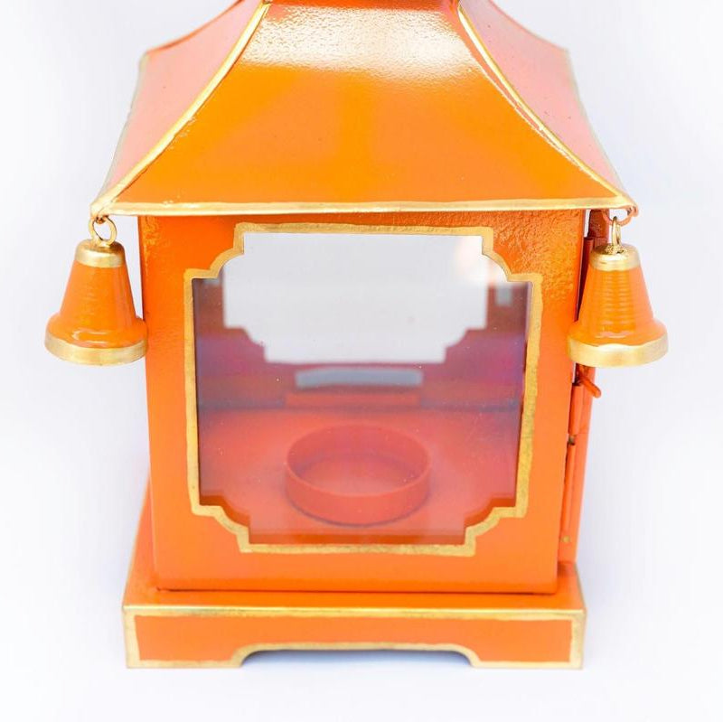 Tole Pagoda Lantern | Decorative Chinoiserie Hand-painted Metal Lantern