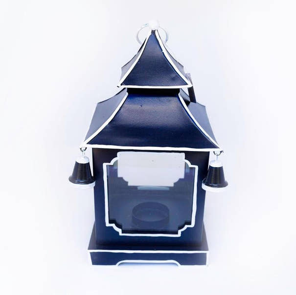 Tole Pagoda Lantern | Decorative Chinoiserie Hand-painted Metal Lantern