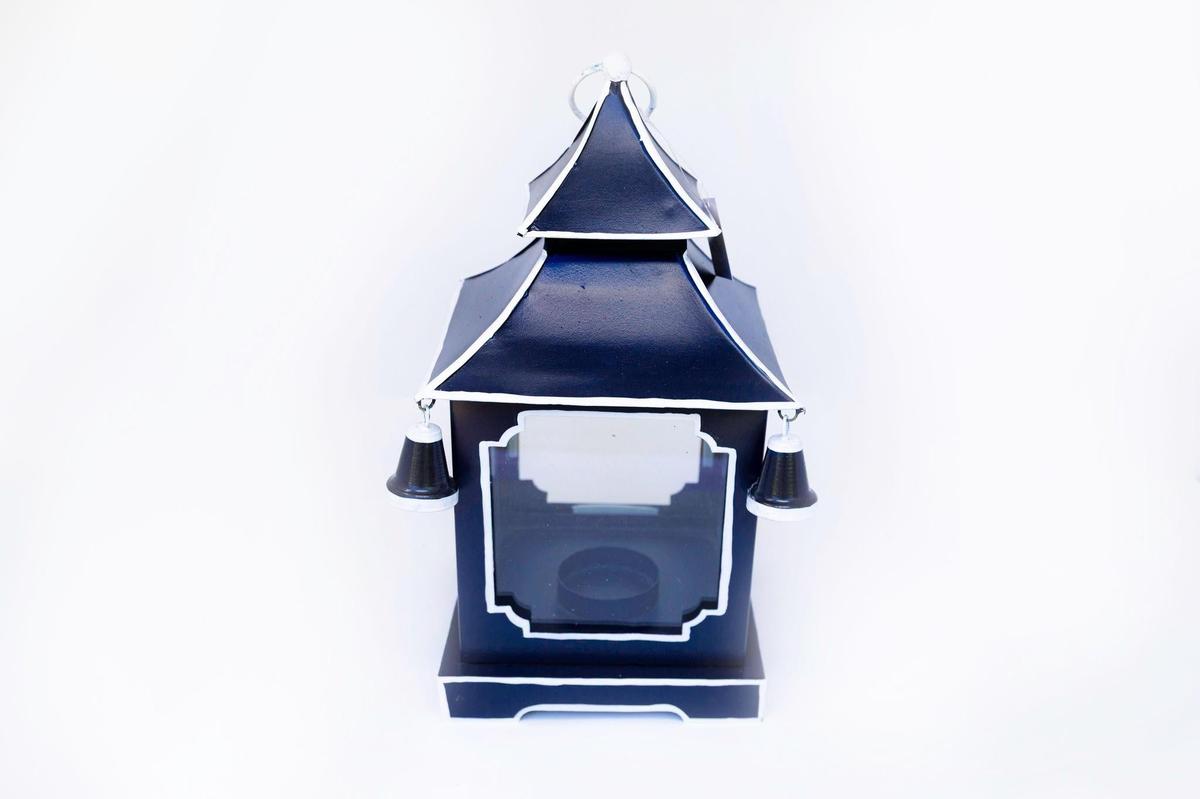 Tole Pagoda Lantern | Decorative Chinoiserie Hand-painted Metal Lantern