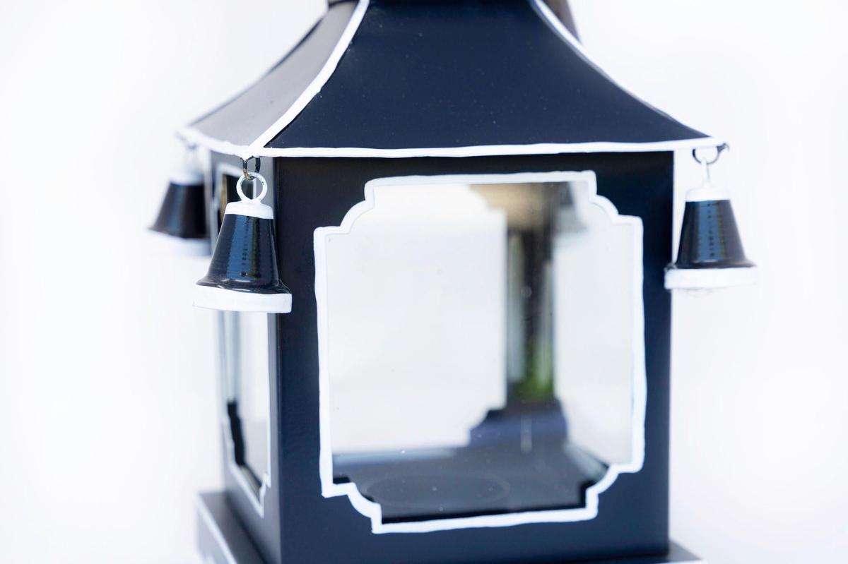 Tole Pagoda Lantern | Decorative Chinoiserie Hand-painted Metal Lantern
