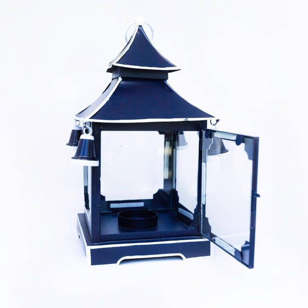 Tole Pagoda Lantern | Decorative Chinoiserie Hand-painted Metal Lantern