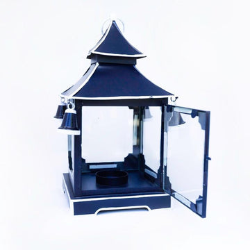 Tole Pagoda Lantern | Decorative Chinoiserie Hand-painted Metal Lantern