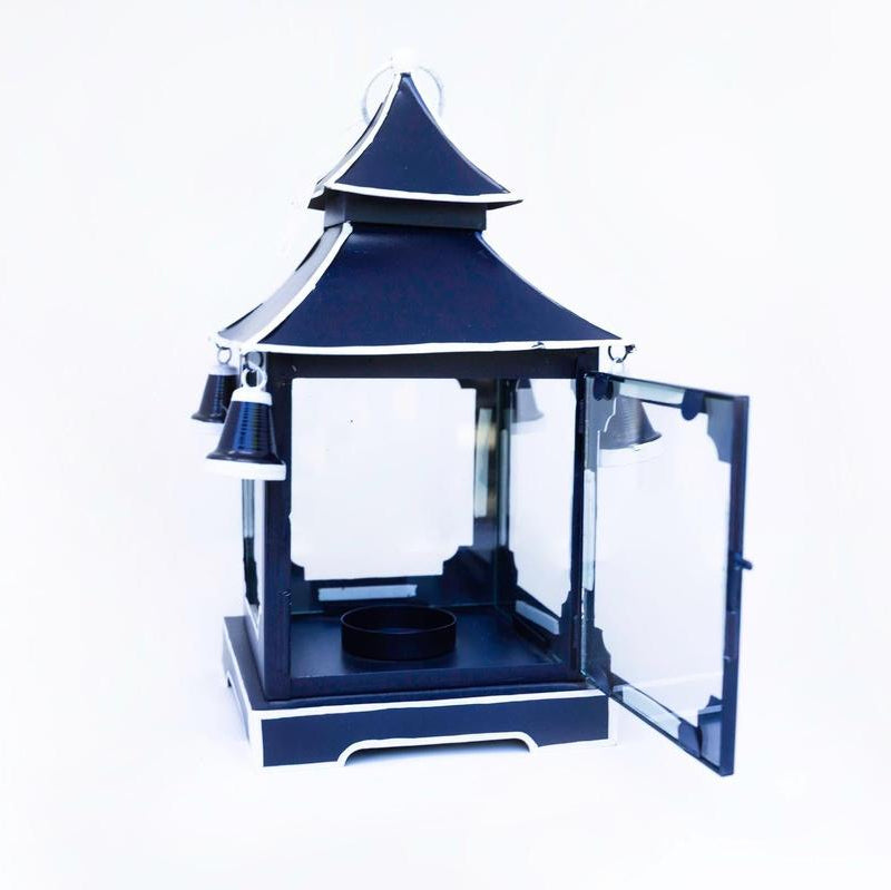 Tole Pagoda Lantern | Decorative Chinoiserie Hand-painted Metal Lantern