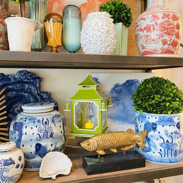 Tole Pagoda Lantern | Decorative Chinoiserie Hand-painted Metal Lantern