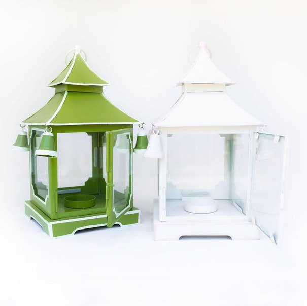 Tole Pagoda Lantern | Decorative Chinoiserie Hand-painted Metal Lantern