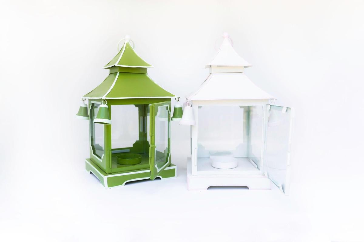 Tole Pagoda Lantern | Decorative Chinoiserie Hand-painted Metal Lantern