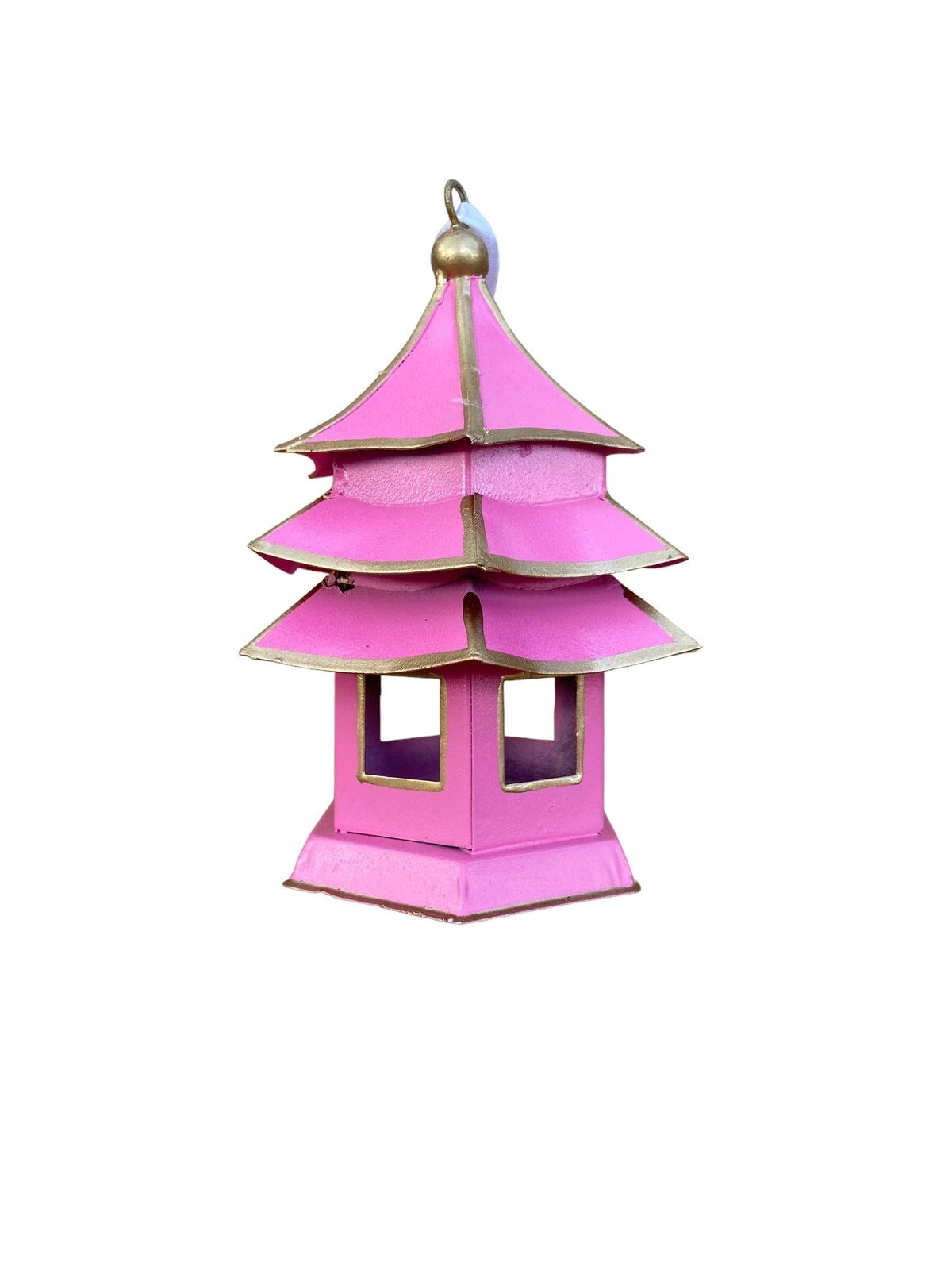 Tole Pagoda Ornament | Hand-painted Chinoiserie Decorative Accent