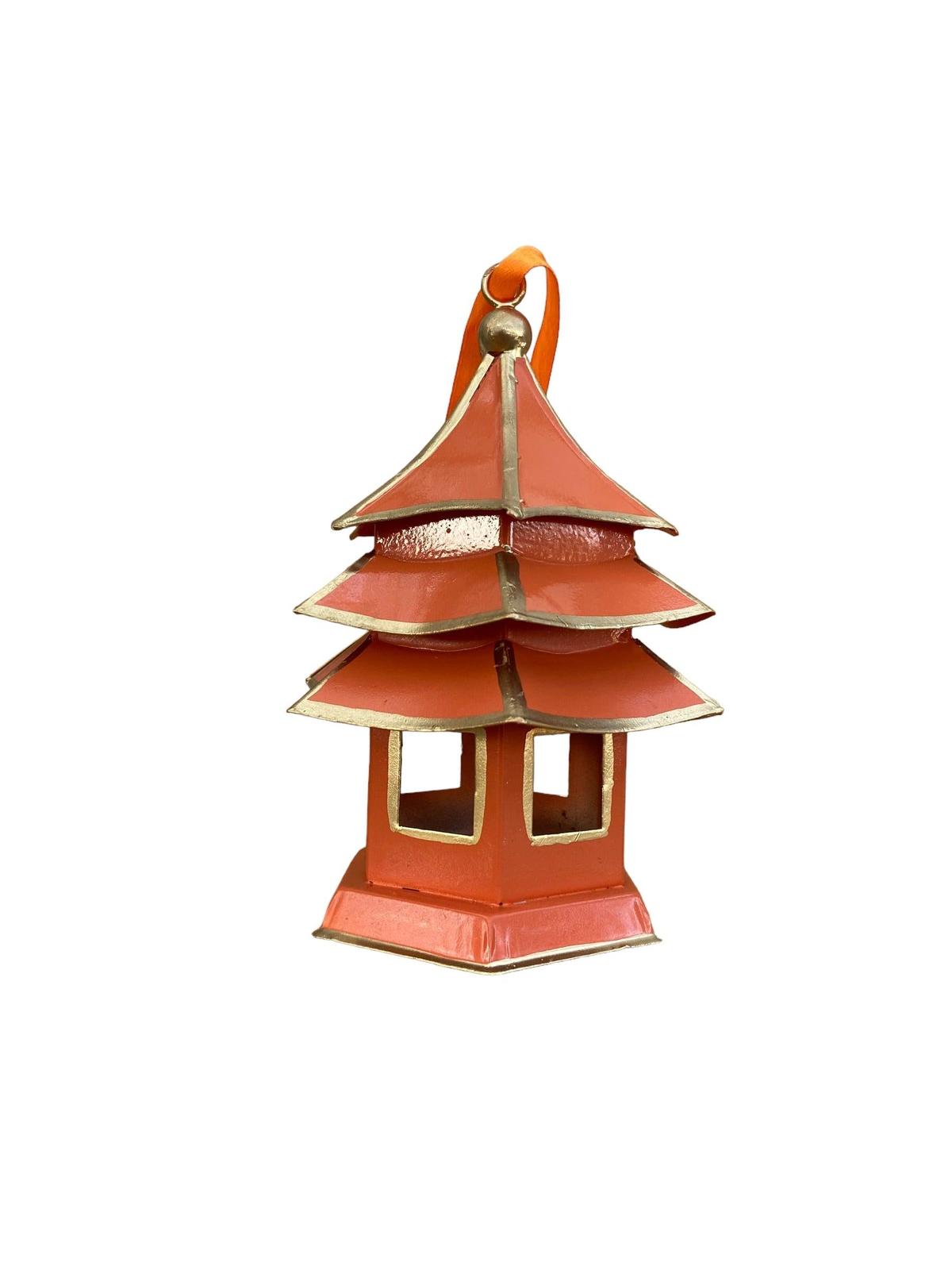 Tole Pagoda Ornament | Hand-painted Chinoiserie Decorative Accent