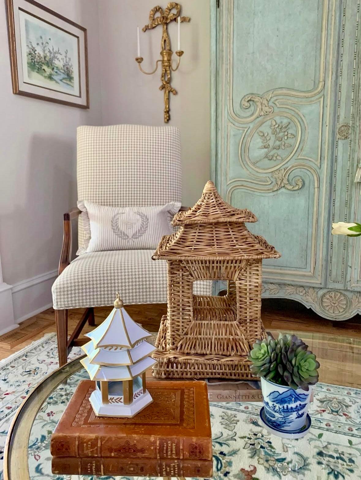 Tole Pagoda Ornament | Hand-painted Chinoiserie Decorative Accent