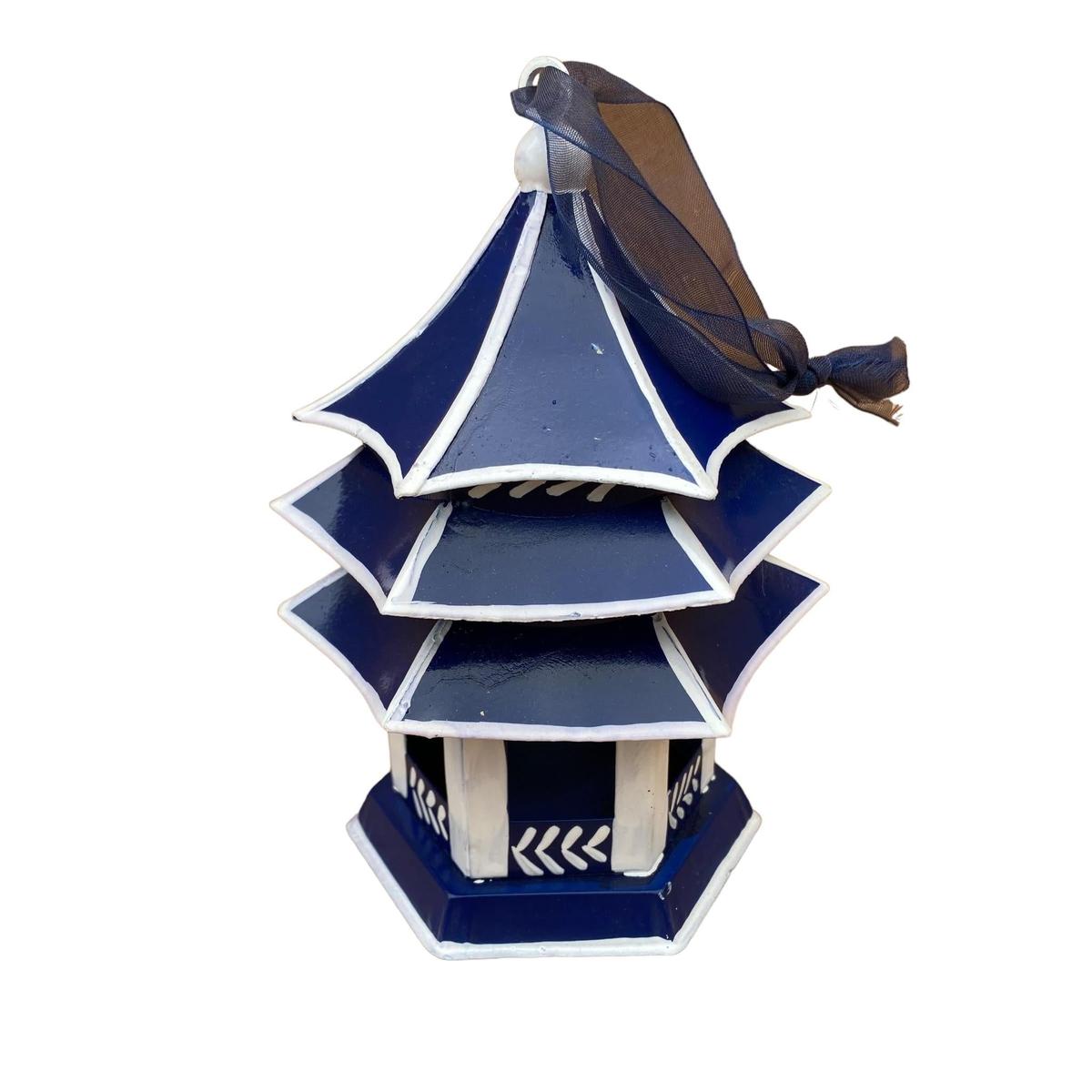 Tole Pagoda Ornament | Hand-painted Chinoiserie Decorative Accent