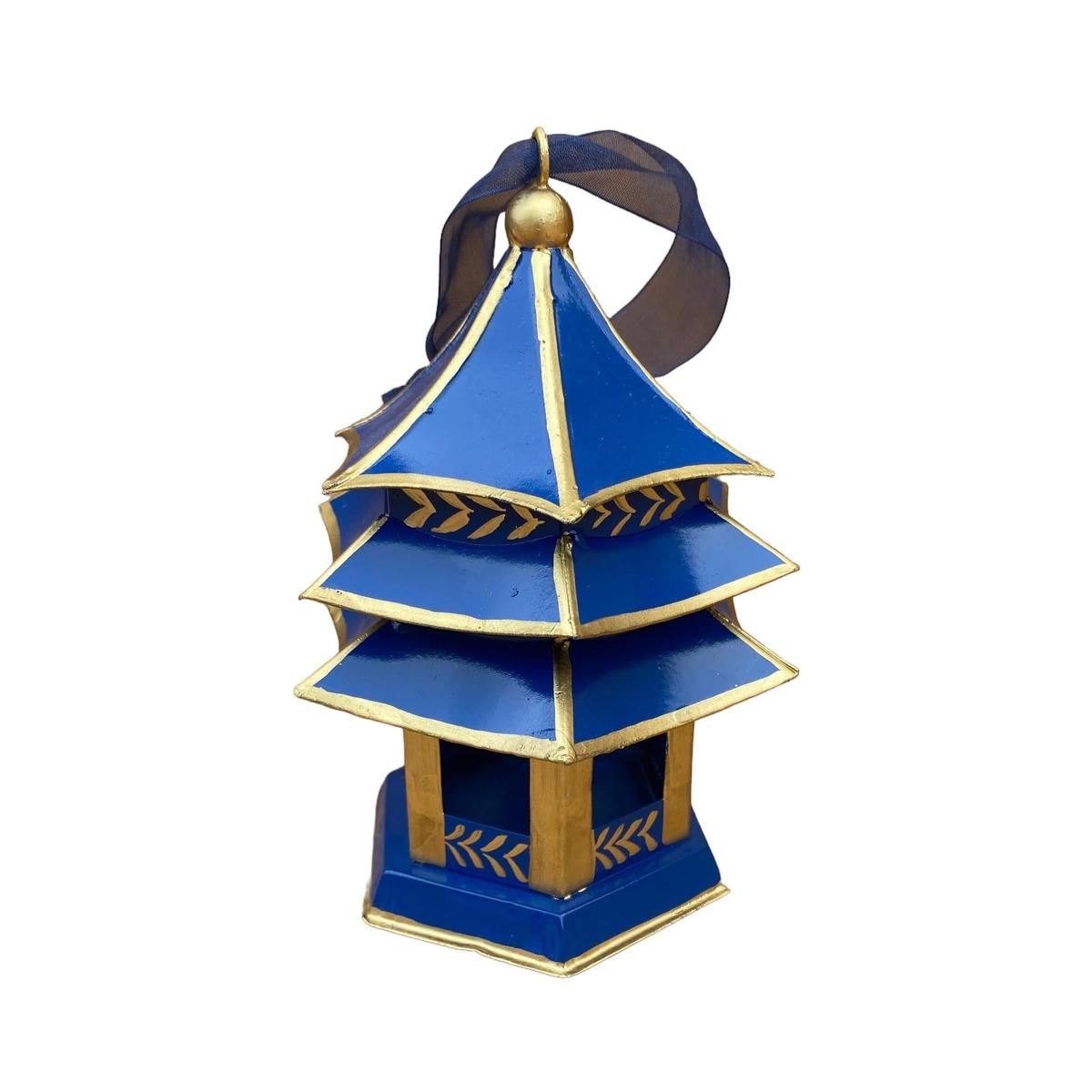 Tole Pagoda Ornament | Hand-painted Chinoiserie Decorative Accent