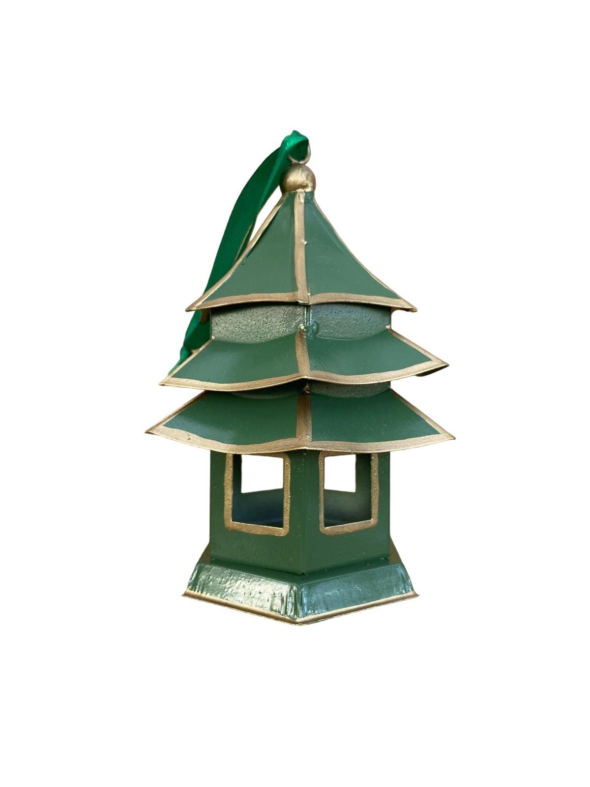 Tole Pagoda Ornament | Hand-painted Chinoiserie Decorative Accent